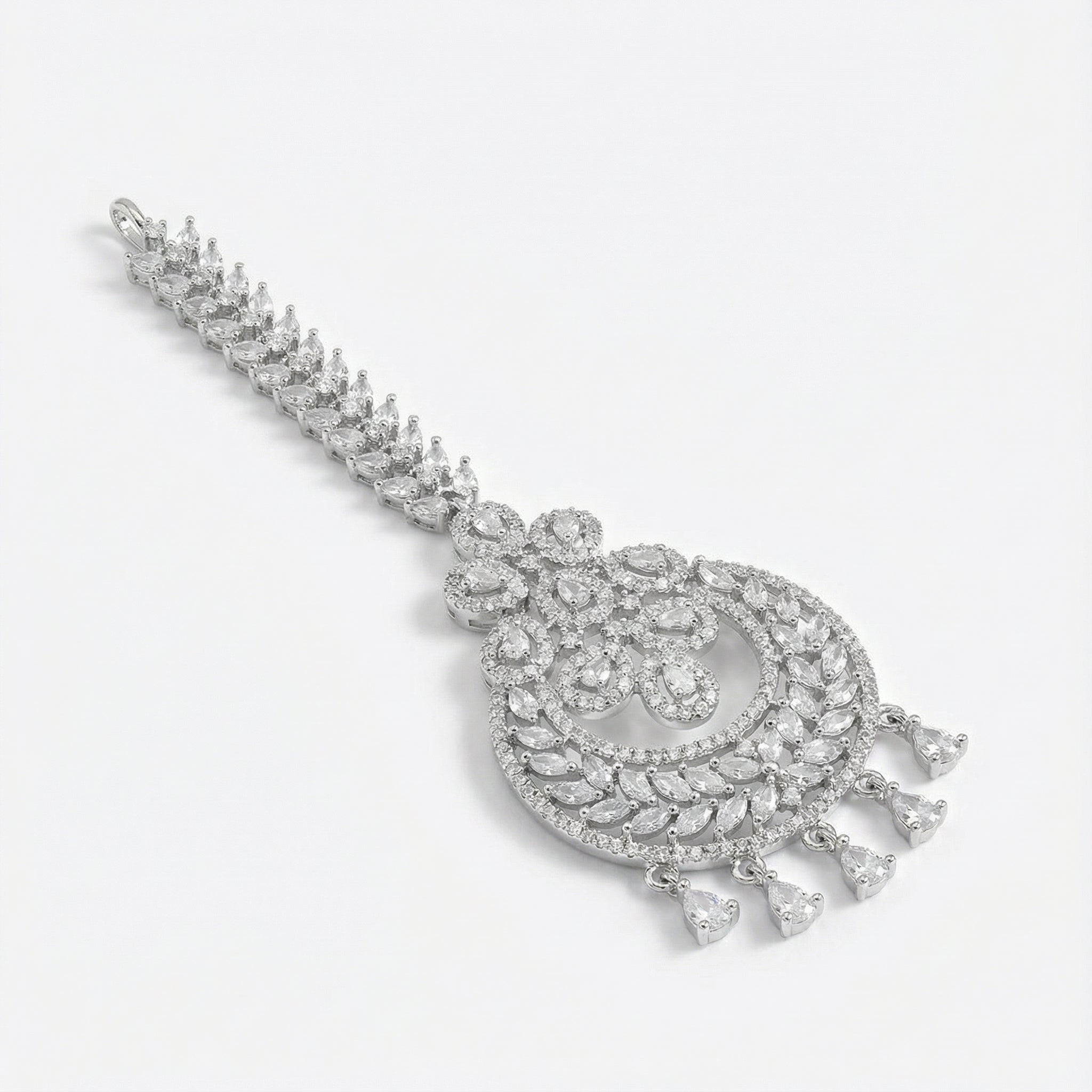 Crystal Crest Tikka detail of openwork circular pendant and marquise stone border