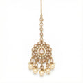 Ivory Glow Teardrop Tikka gold circular maang tikka with champagne stones and pearl drops