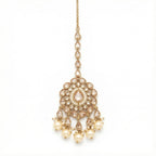 Ivory Glow Teardrop Tikka gold circular maang tikka with champagne stones and pearl drops