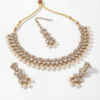 Sitara Pearl Polki Set detail of teardrop polki stones and pearl fringe