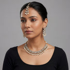 Sitara Pearl Polki Set detail of teardrop polki stones and pearl fringe
