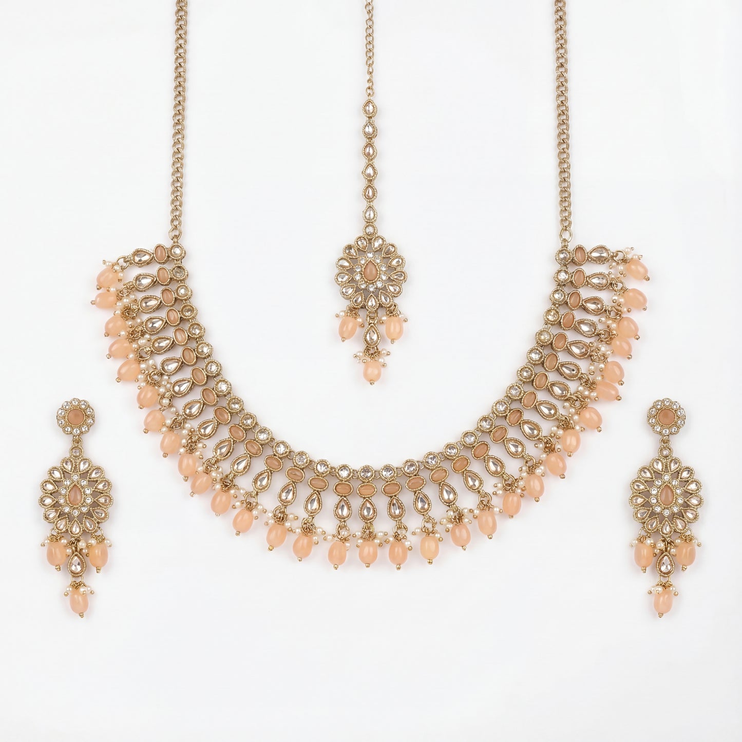 Noorika Peach Drop Necklace Set