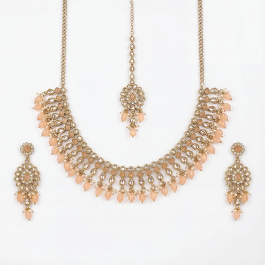 Noorika Peach Drop Necklace Set