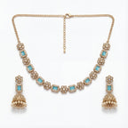 Detail flatlay of the aqua necklace set, highlighting the stonework and earrings.