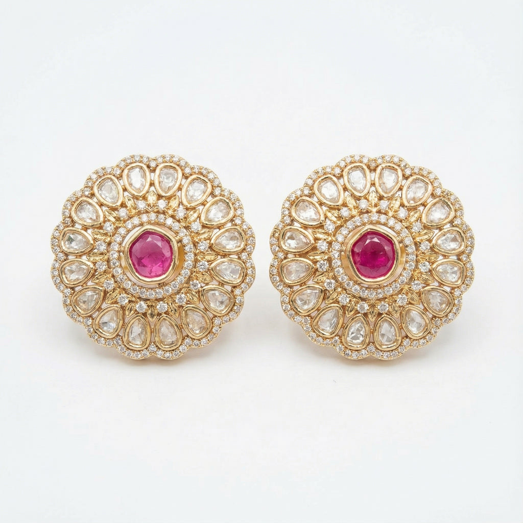 Ruhani Ruby Petal Stud Earrings gold-plated stud earrings for Indian bridal and festive wear