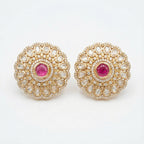 Ruhani Ruby Petal Stud Earrings gold-plated stud earrings for Indian bridal and festive wear