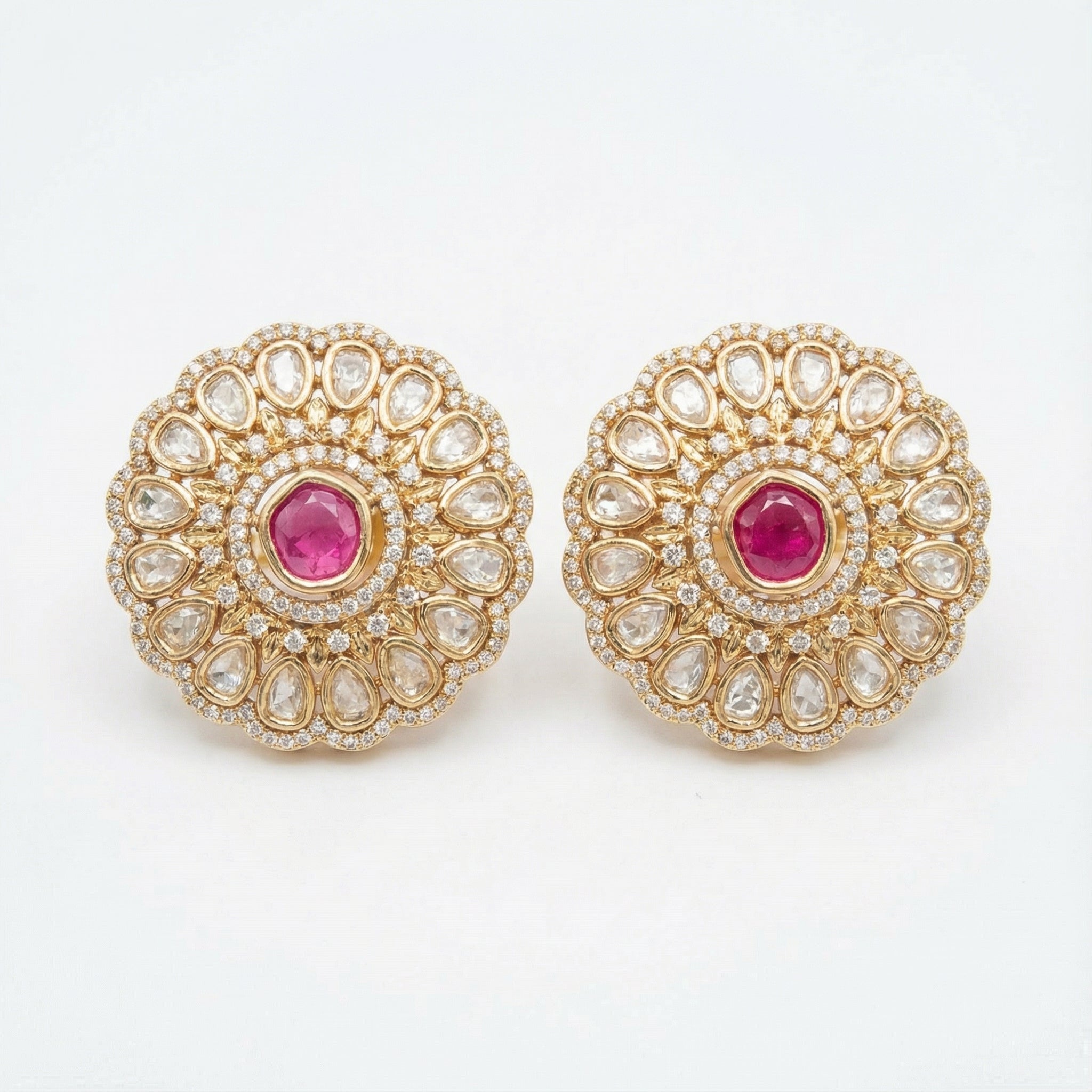 Ruhani Ruby Petal Stud Earrings gold-plated stud earrings for Indian bridal and festive wear