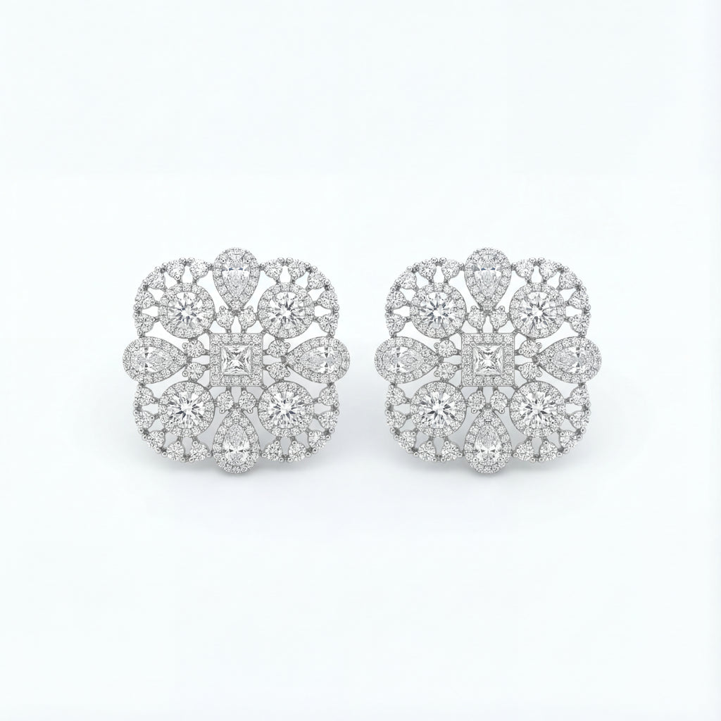 Elara Crystal Halo Stud Earrings gold-plated stud earrings for Indian bridal and festive wear