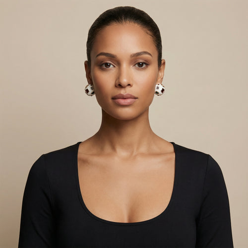 Close-up of Aira Multicolor Jewel Stud Earrings showing ornate detailing and gold-plated finish