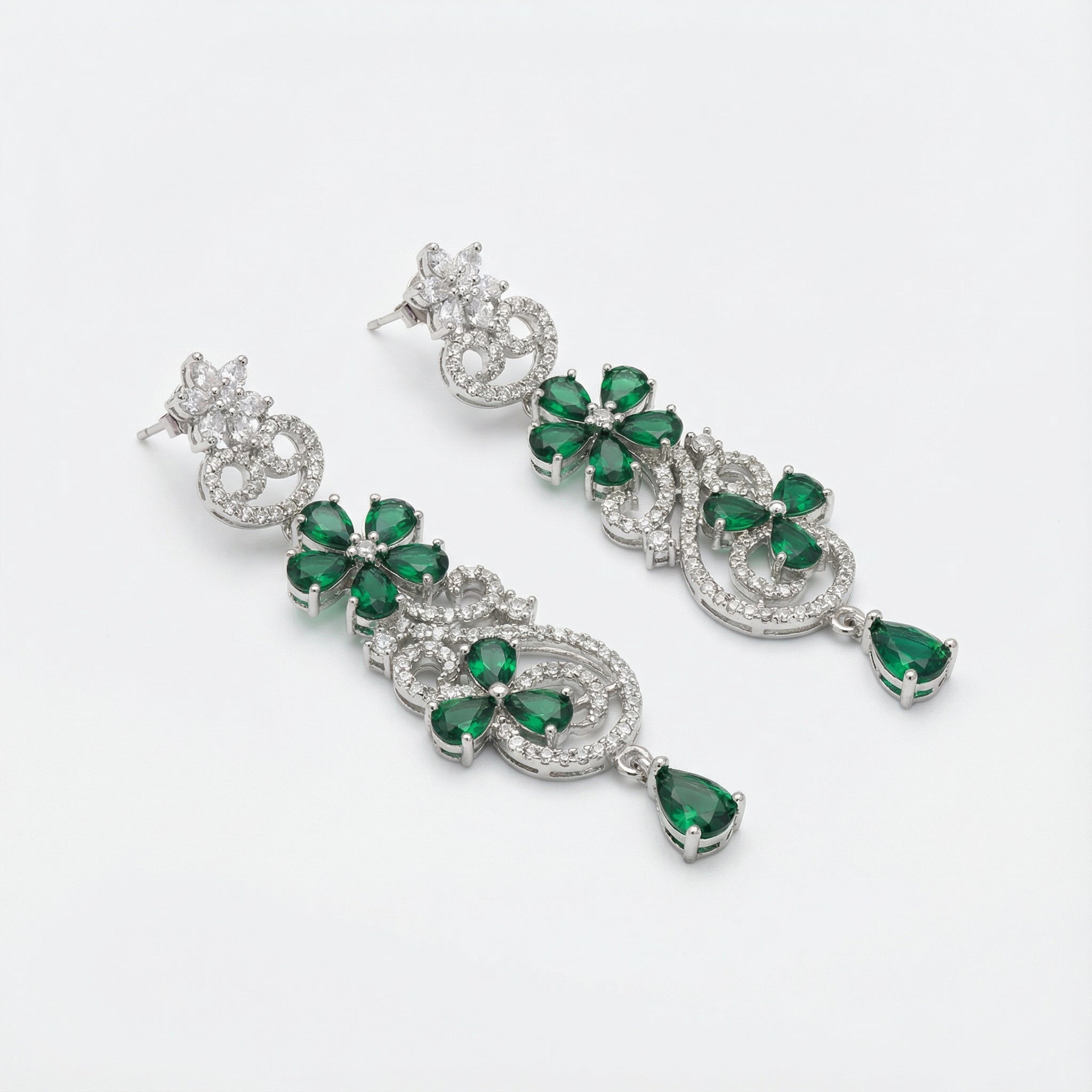 Aira Emerald Luxe Earrings statement earrings photographed from another angle