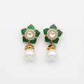 Emerald Floral Pearl Earrings gold-plated statement earrings for Indian bridal and festive wear