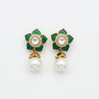 Emerald Floral Pearl Earrings gold-plated statement earrings for Indian bridal and festive wear