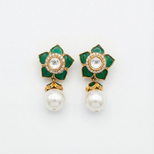 Emerald Floral Pearl Earrings