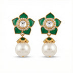 Emerald Floral Pearl Earrings statement earrings photographed from another angle