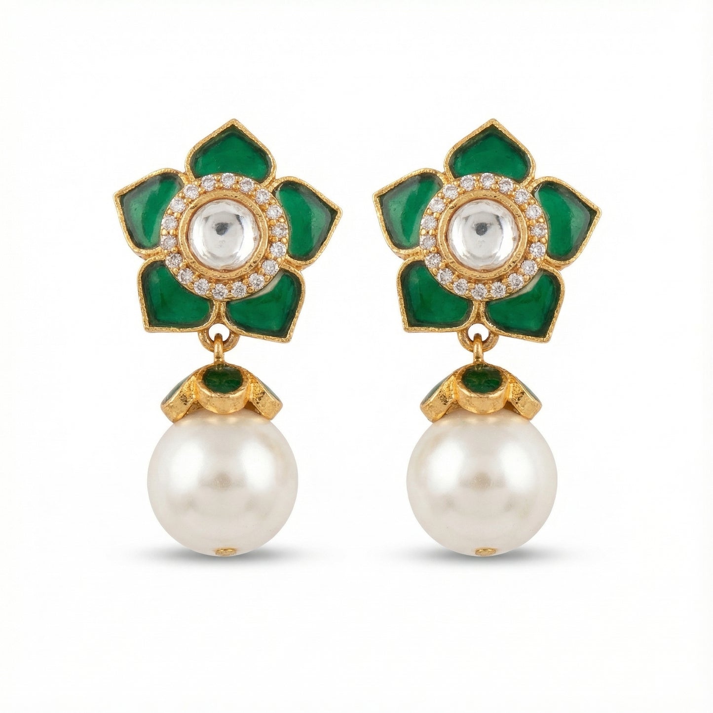 Emerald Floral Pearl Earrings