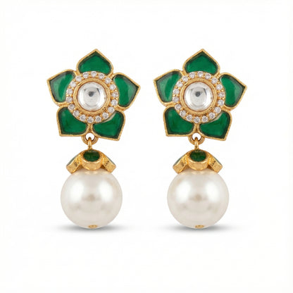 Emerald Floral Pearl Earrings