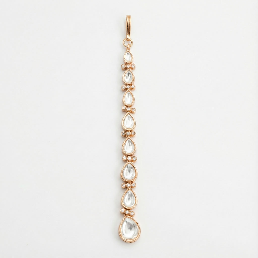 Luma Teardrop Tikka gold linear maang tikka with graduated clear teardrop stones