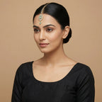 Serene Mint Halo Tikka detail showing crystal border, mint oval stone, and green pearl drop cluster