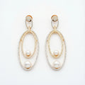 Orbitline Drop Earrings two-tone nested oval drops with pavé crystals and pearls on white background