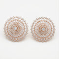 Helia Crystal Bloom Stud Earrings rose-gold sunburst mandala studs with clear crystals