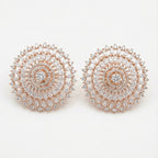 Helia Crystal Bloom Stud Earrings rose-gold sunburst mandala studs with clear crystals