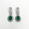 Elowen Emerald Descent Earrings rhodium emerald pear drops with marquise halo