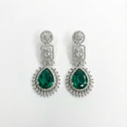 Elowen Emerald Descent Earrings rhodium emerald pear drops with marquise halo