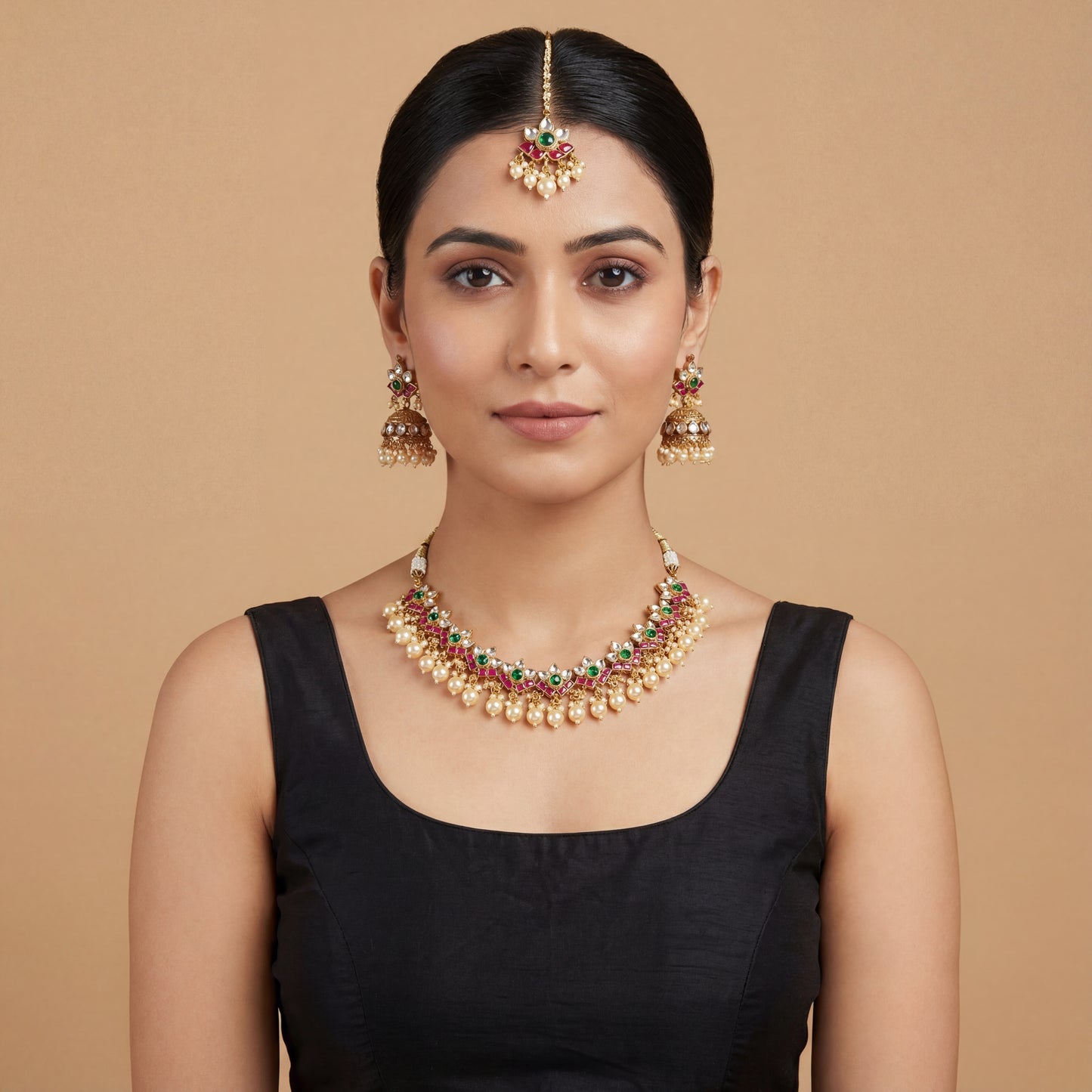 Rangrez Emerald Polki Necklace Set