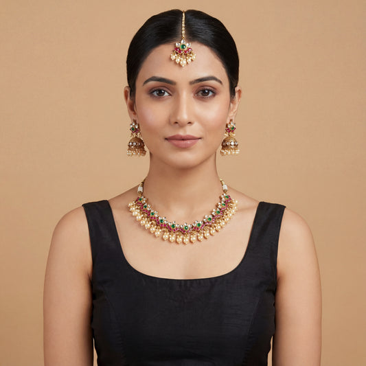 Rangrez Emerald Polki Necklace Set