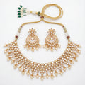 Anmol Floral Polki Necklace Set gold floral polki bib with chandbali earrings on white background