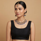 Sitara Blue Cascade Necklace Set detail showing blue bead fringe and kundan filigree work