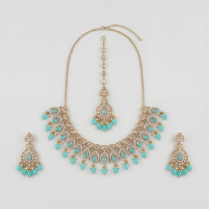 Chandni Aqua Polki Necklace Set
