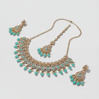 Chandni Aqua Polki Necklace Set detail of aqua polki teardrops and crystal borders