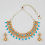 Saaya Blue Statement Necklace Set with turquoise stones and matching jhumka earrings