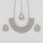 Moonstone Pearl Necklace Choker Set detail showing clear stone mesh and pearl drop fringe