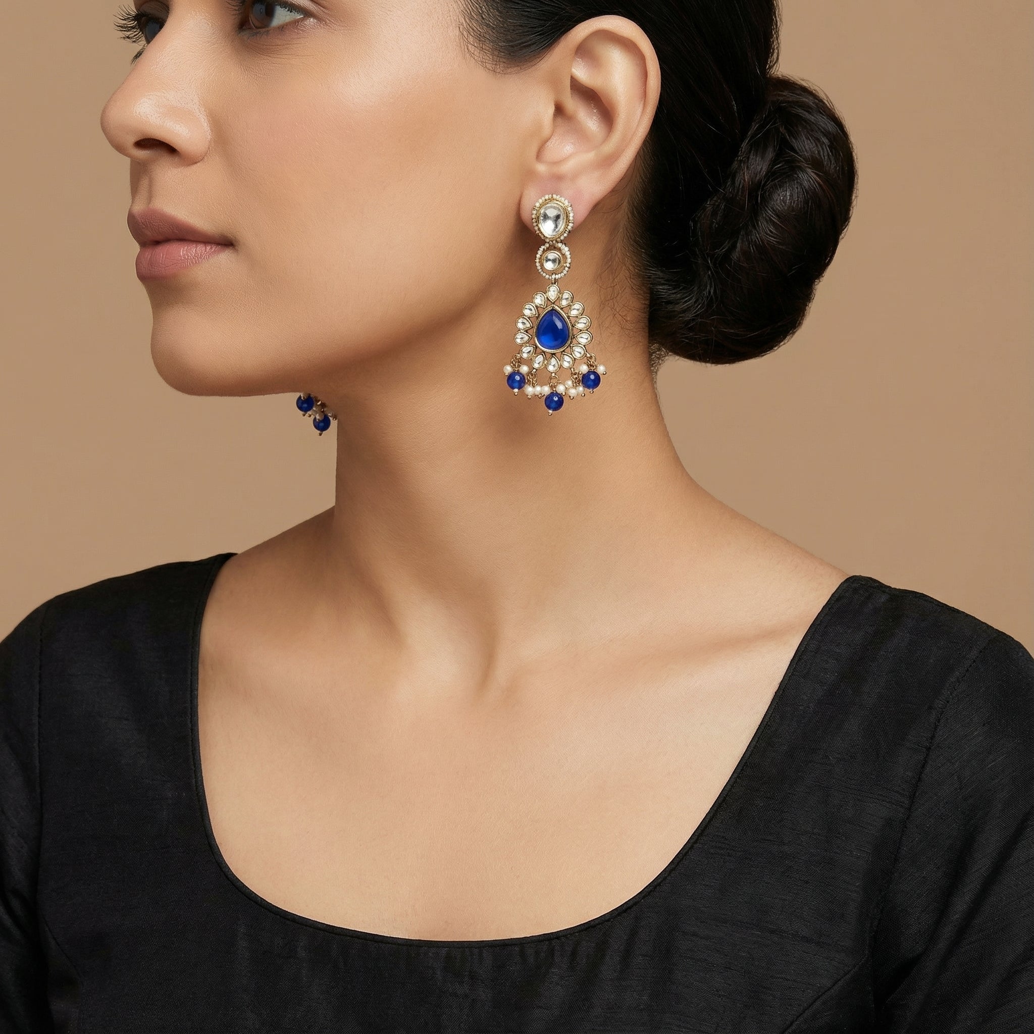 Royal Neelam Pearl Earrings statement earrings photographed from another angle