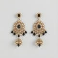 Onyx Noor Jhumka Earrings gold black onyx tiered jhumkas with pearl accents
