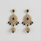Onyx Noor Jhumka Earrings gold black onyx tiered jhumkas with pearl accents