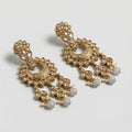 Moonstone Veil Crescent Earrings gold chandbalis with moonstone pearl and crystal dangles