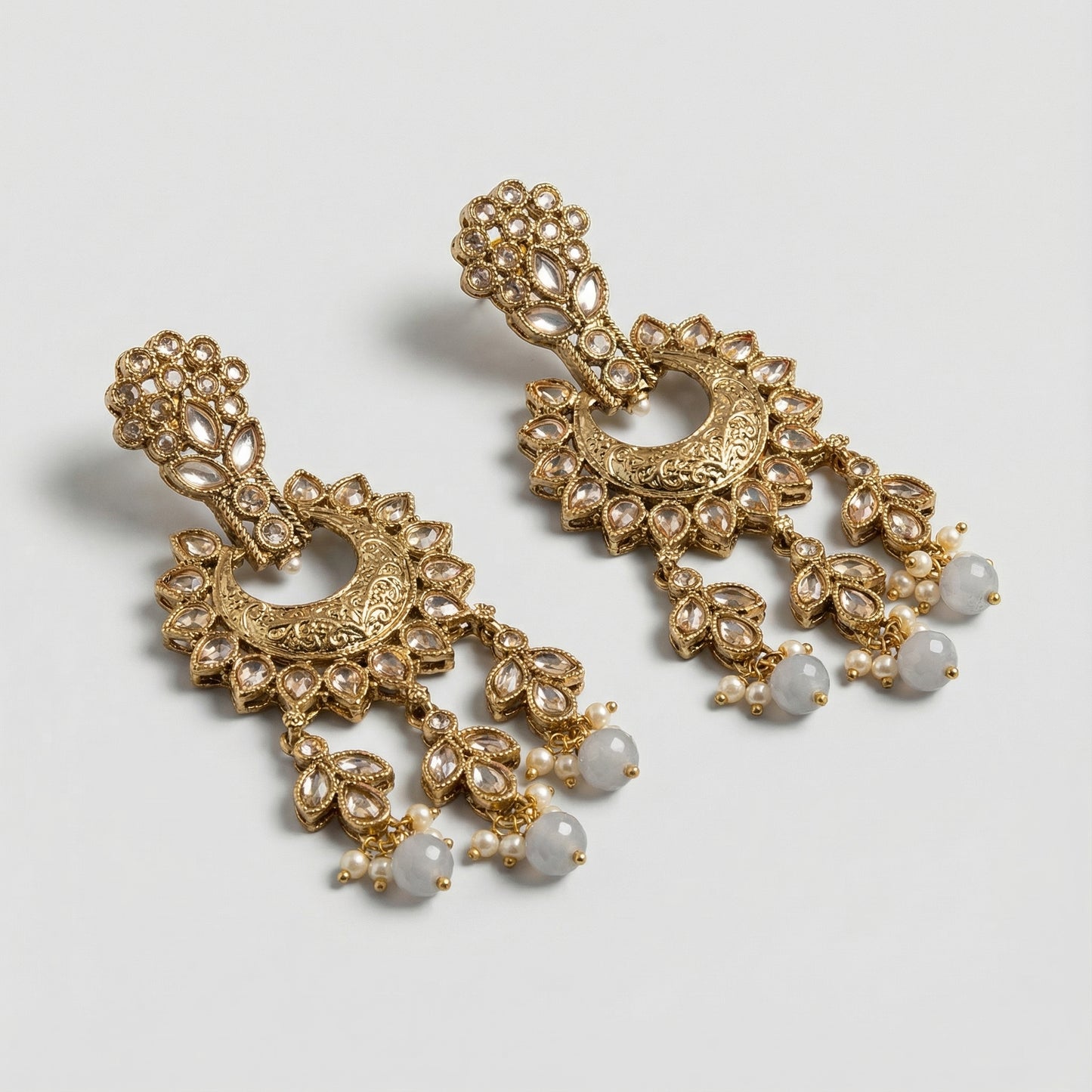 Moonstone Veil Crescent Earrings