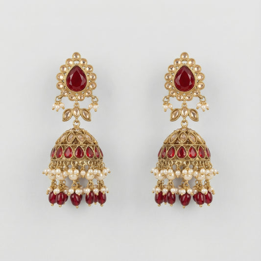 Noor Mahal Ruby Jhumka Earrings