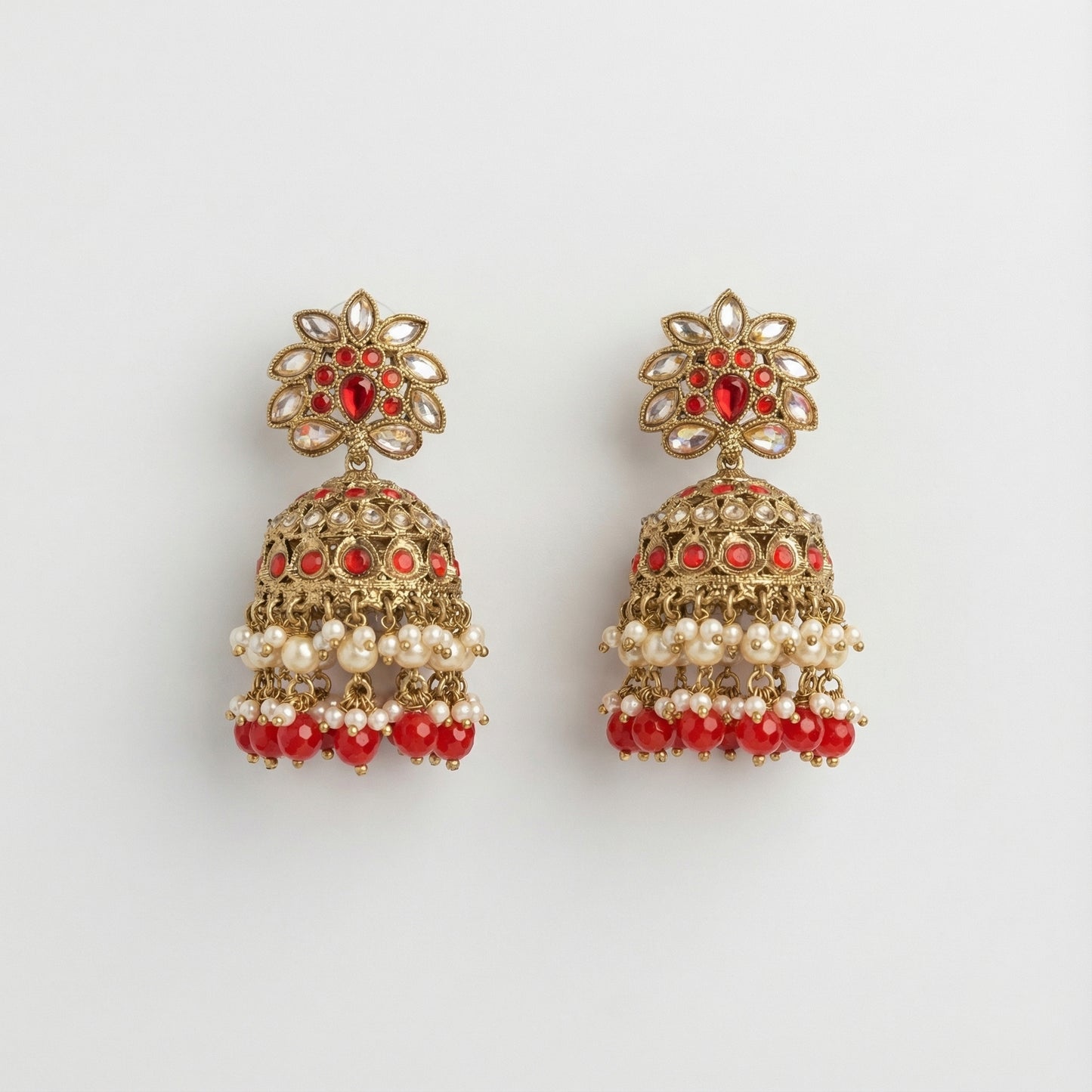 Crimson Noor Pearl Jhumkas