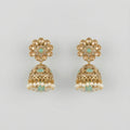 Pista Kundan Pearl Jhumka Earrings gold mint and champagne jhumkas with pearl fringe