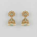 Pista Kundan Pearl Jhumka Earrings gold mint and champagne jhumkas with pearl fringe