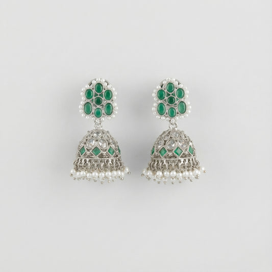 Zarina Green Kundan Jhumka Earrings