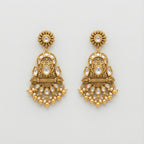 Chandrika Floral Kundan Drops antique gold kundan jhumkas with pearl fringe