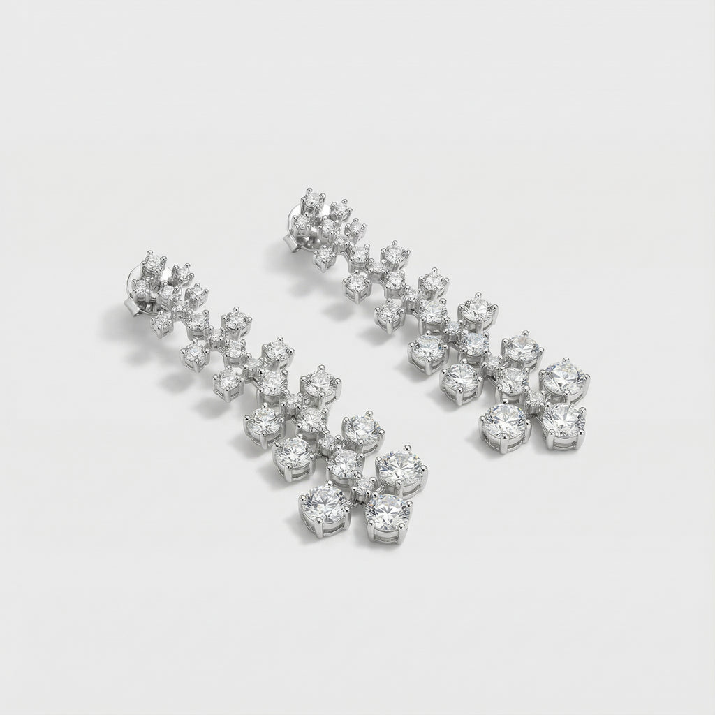 Nova Shine Drop Earrings detail showing vertical crystal tiers and tapered drop silhouette