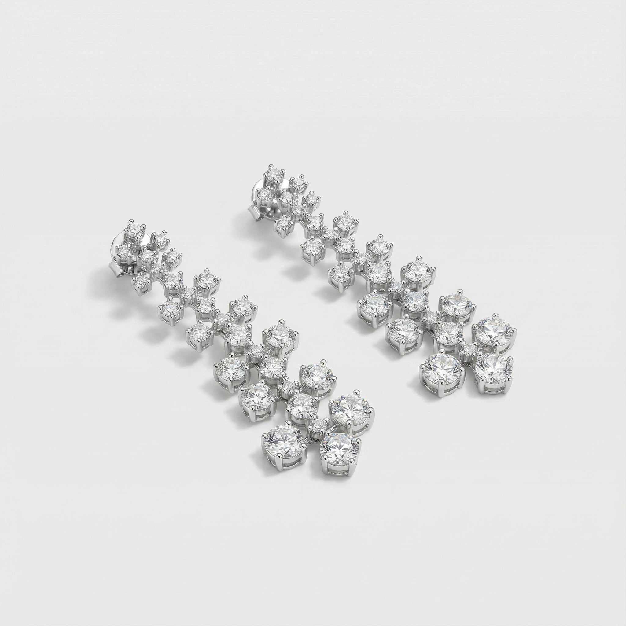 Nova Shine Drop Earrings detail showing vertical crystal tiers and tapered drop silhouette