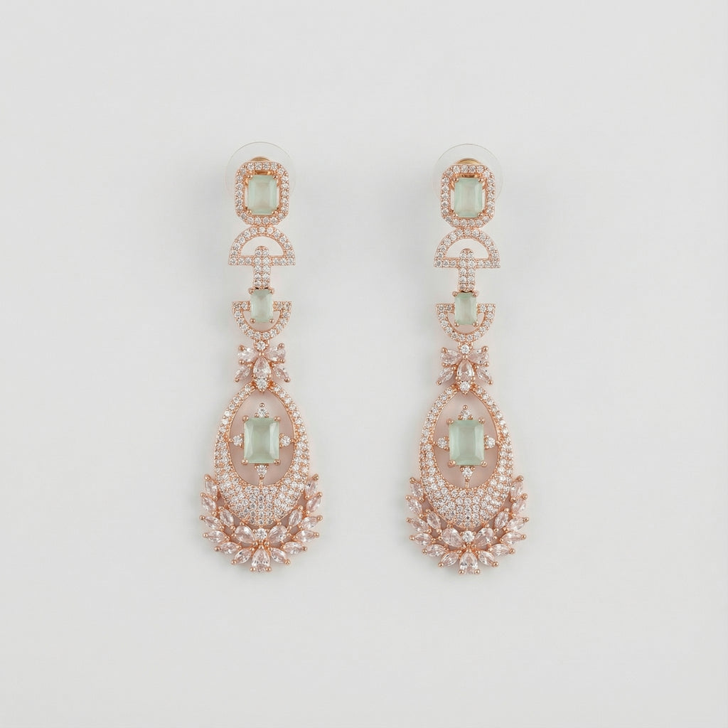 Mint Aurora Rose-Gold Earrings rose-gold mint rectangular tiered drops with marquise accents