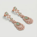 Mint Aurora Rose-Gold Earrings detail showing open teardrop frame and floral marquise cluster